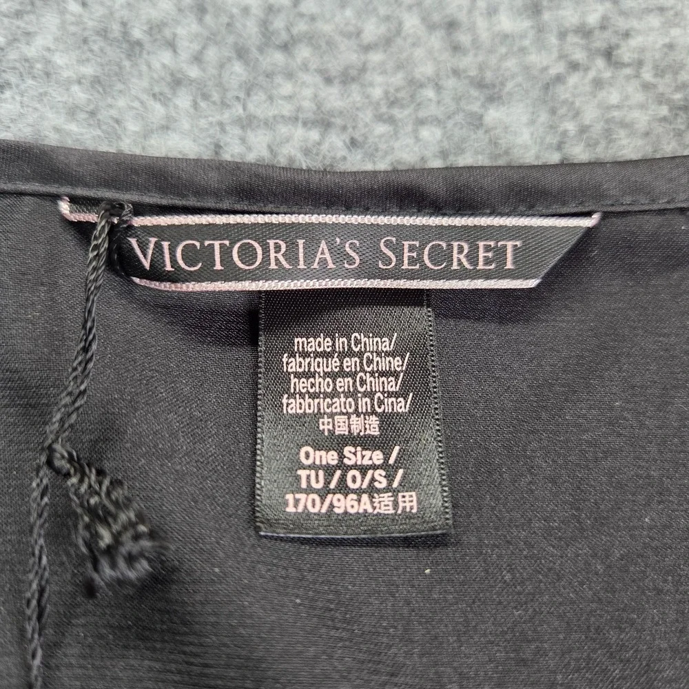 NEW Victoria Secret Robe Black Satin‎ Tie Front Sexy Ruffle One Size $58